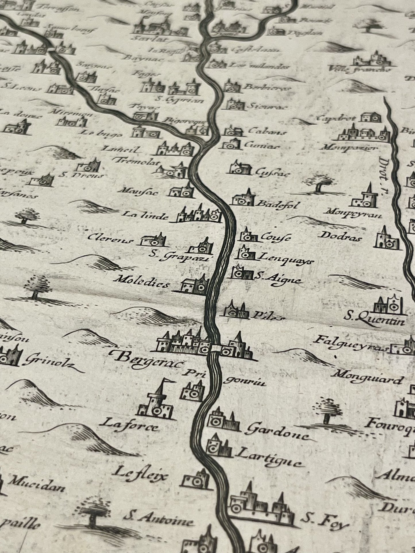 Carte geographique ancienne riviere Dordogne Bergerac