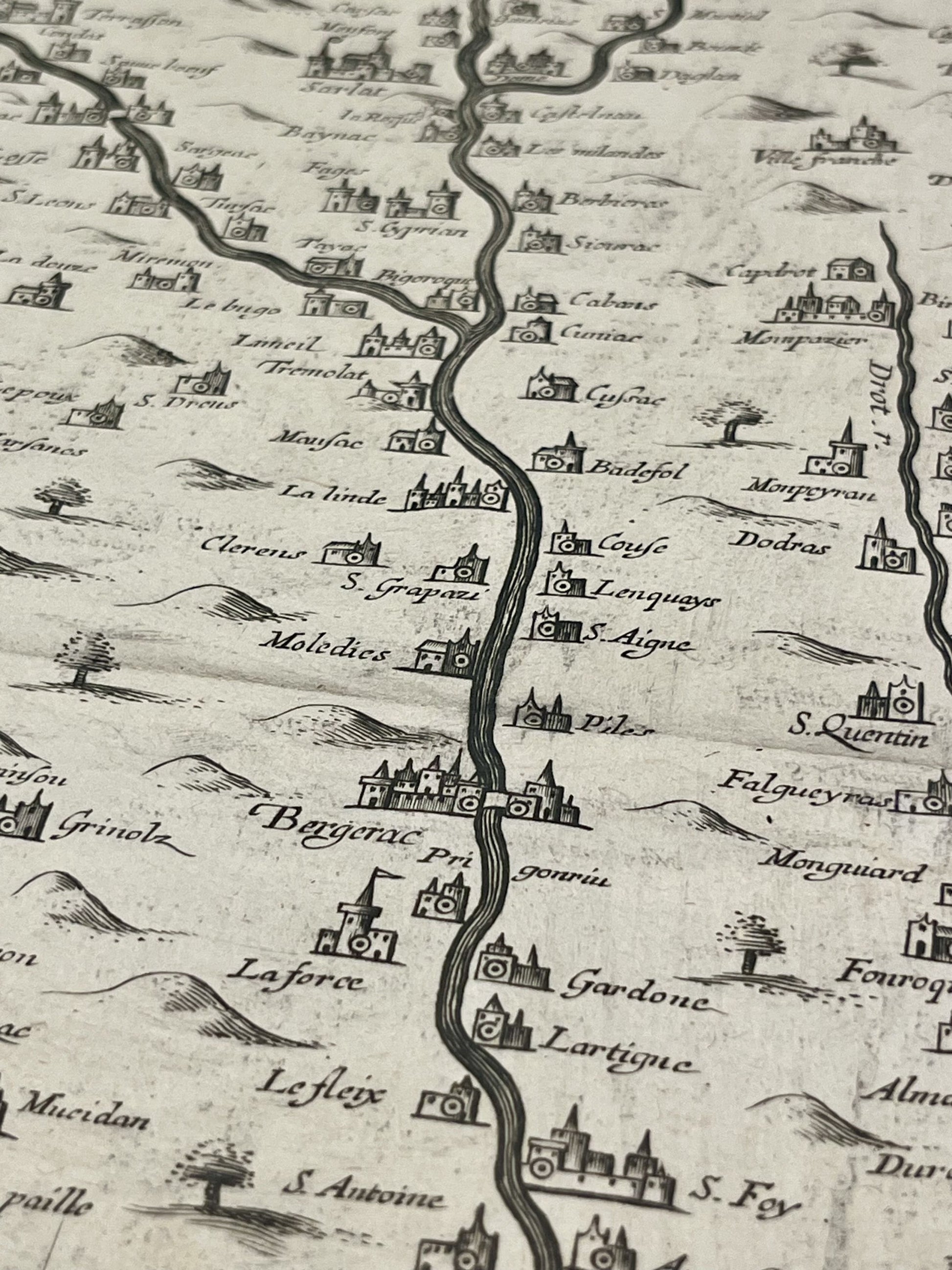 Carte geographique ancienne riviere Dordogne Bergerac