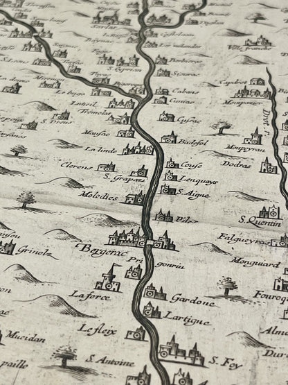 Carte geographique ancienne riviere Dordogne Bergerac