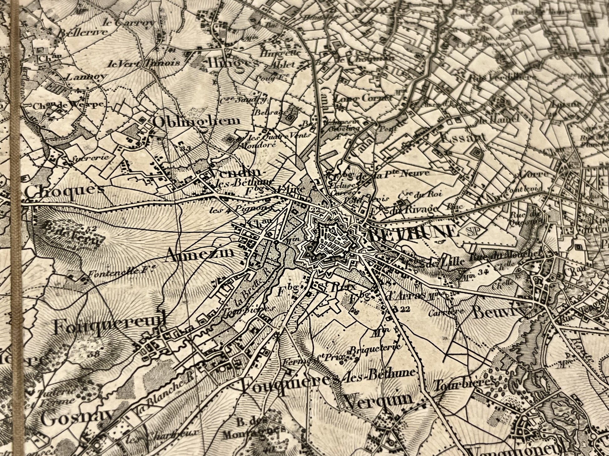 Carte geographique militaire ancienne Bethune