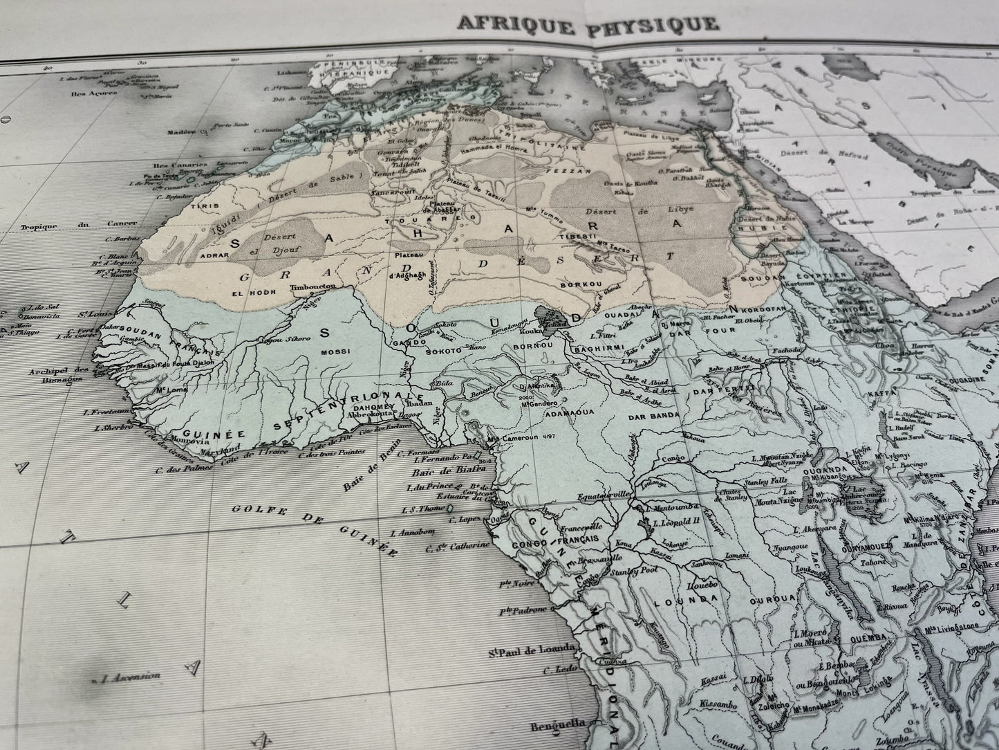 Carte geographique physique ancienne Afrique