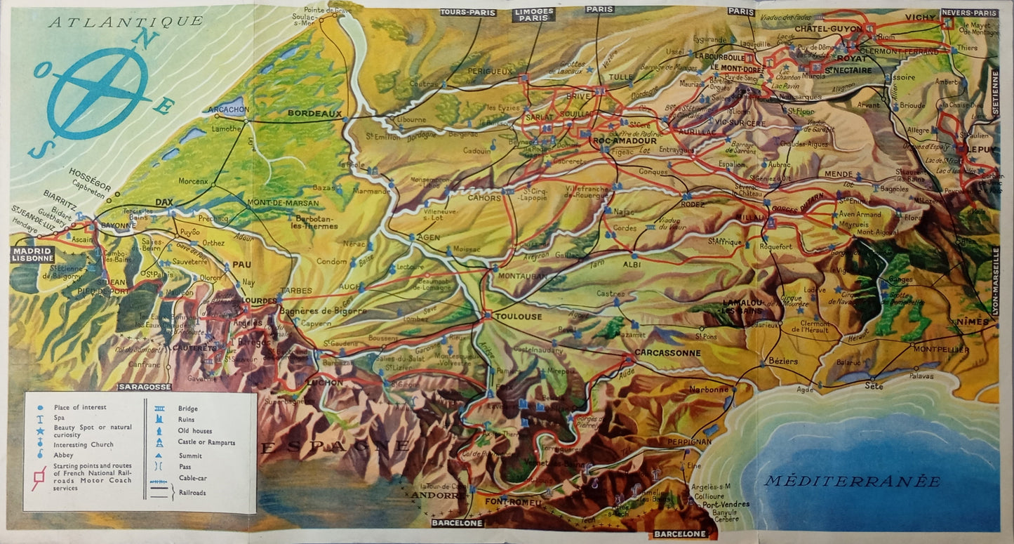 Carte géographique touristique des Pyrénées