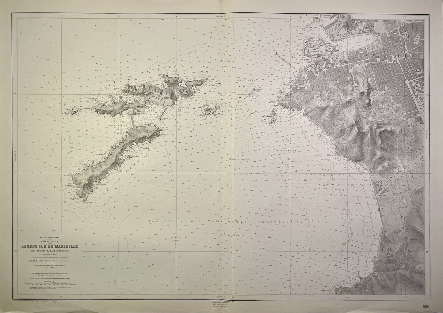 Carte marine ancienne Abords Sud Marseille