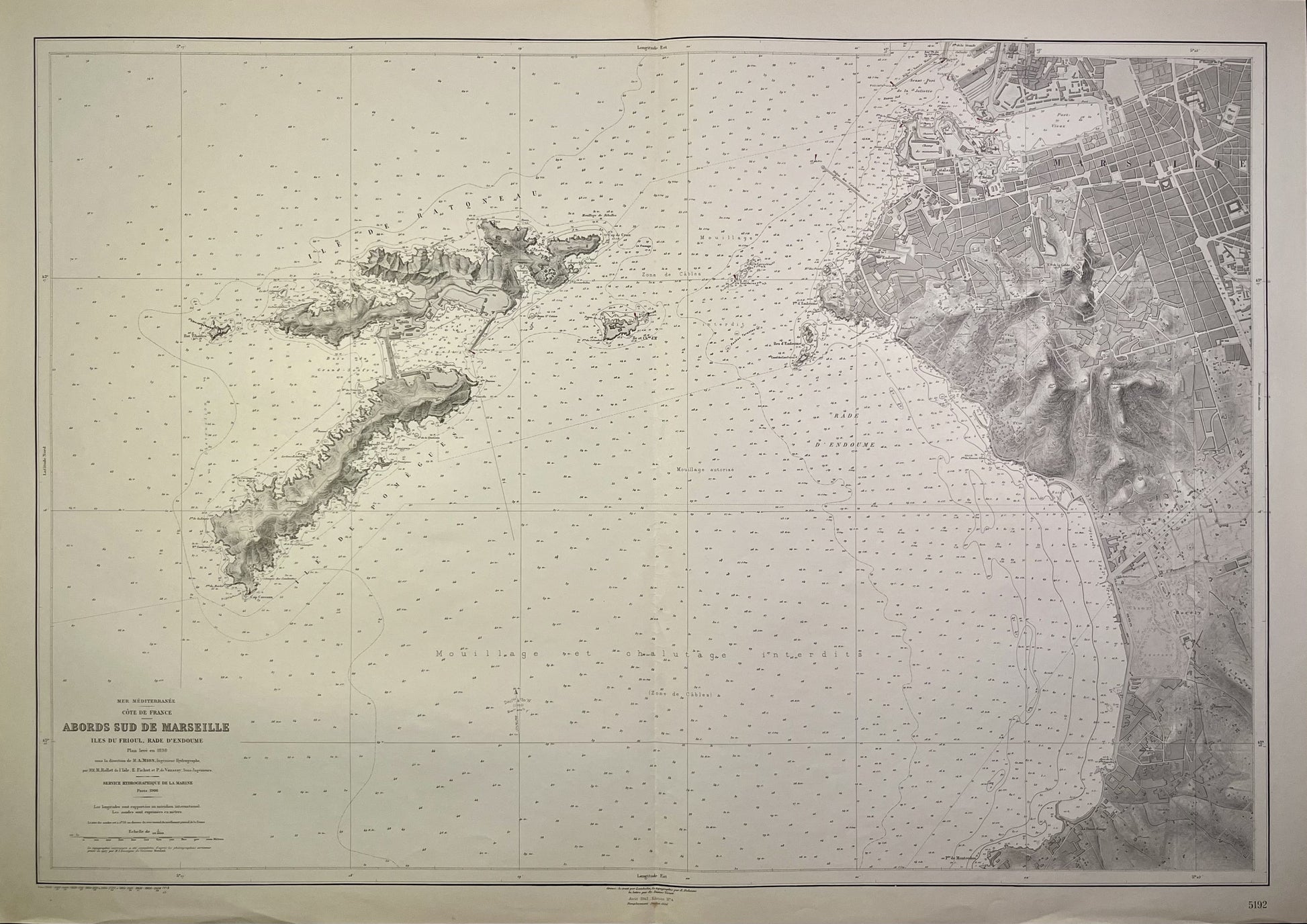 Carte marine ancienne Abords Sud Marseille