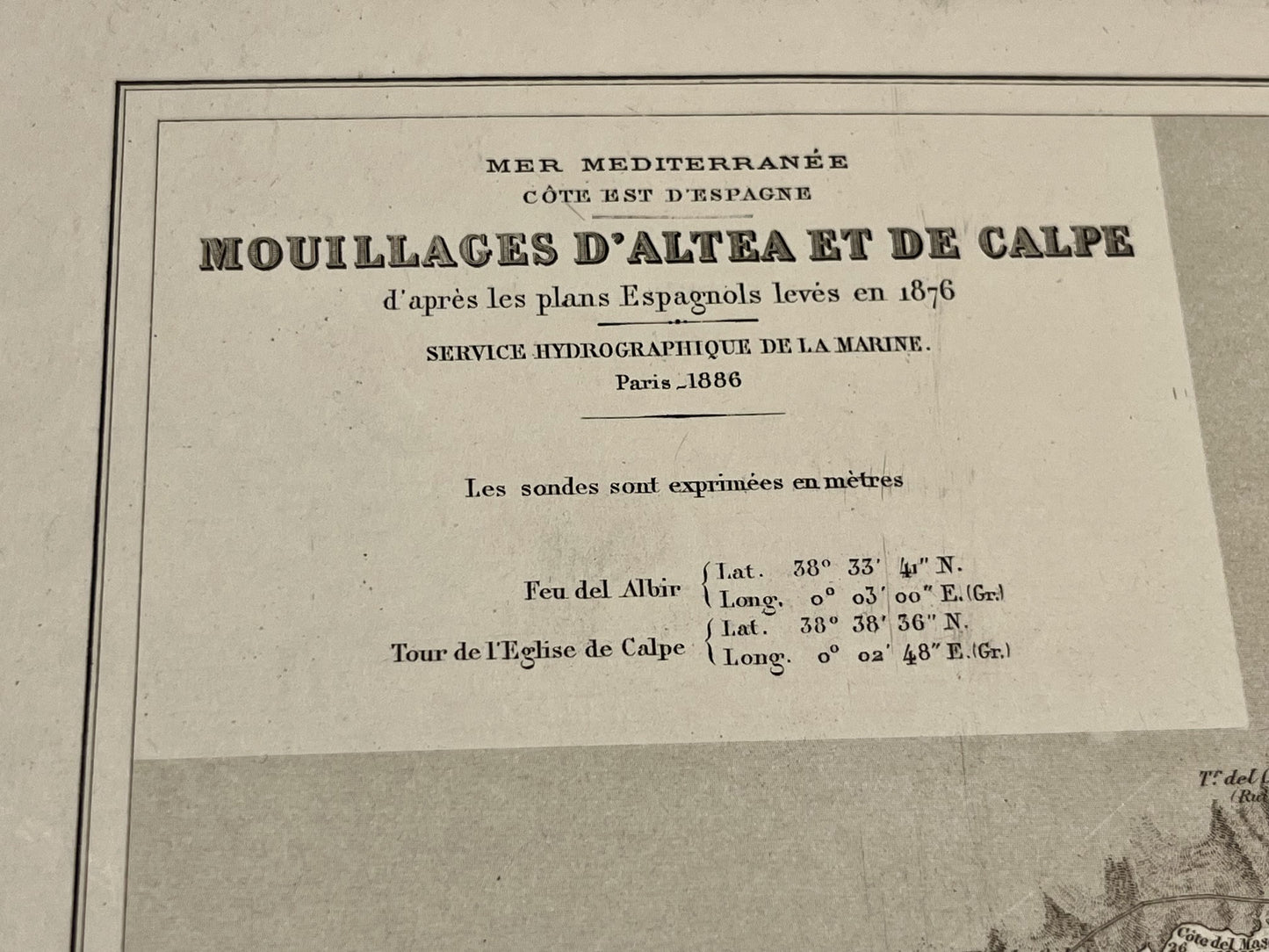 Carte marine ancienne Altea Calpe Espagne