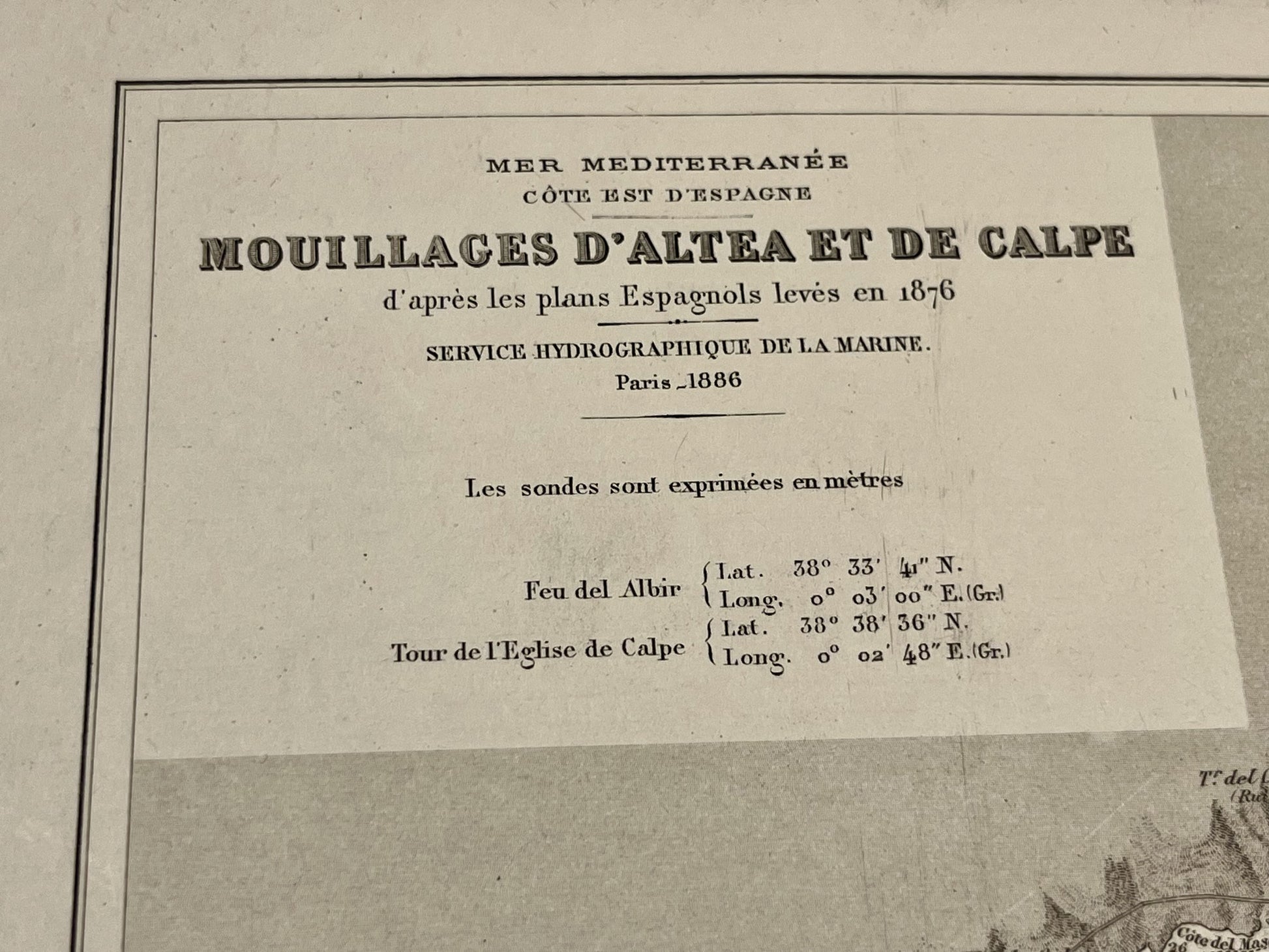 Carte marine ancienne Altea Calpe Espagne