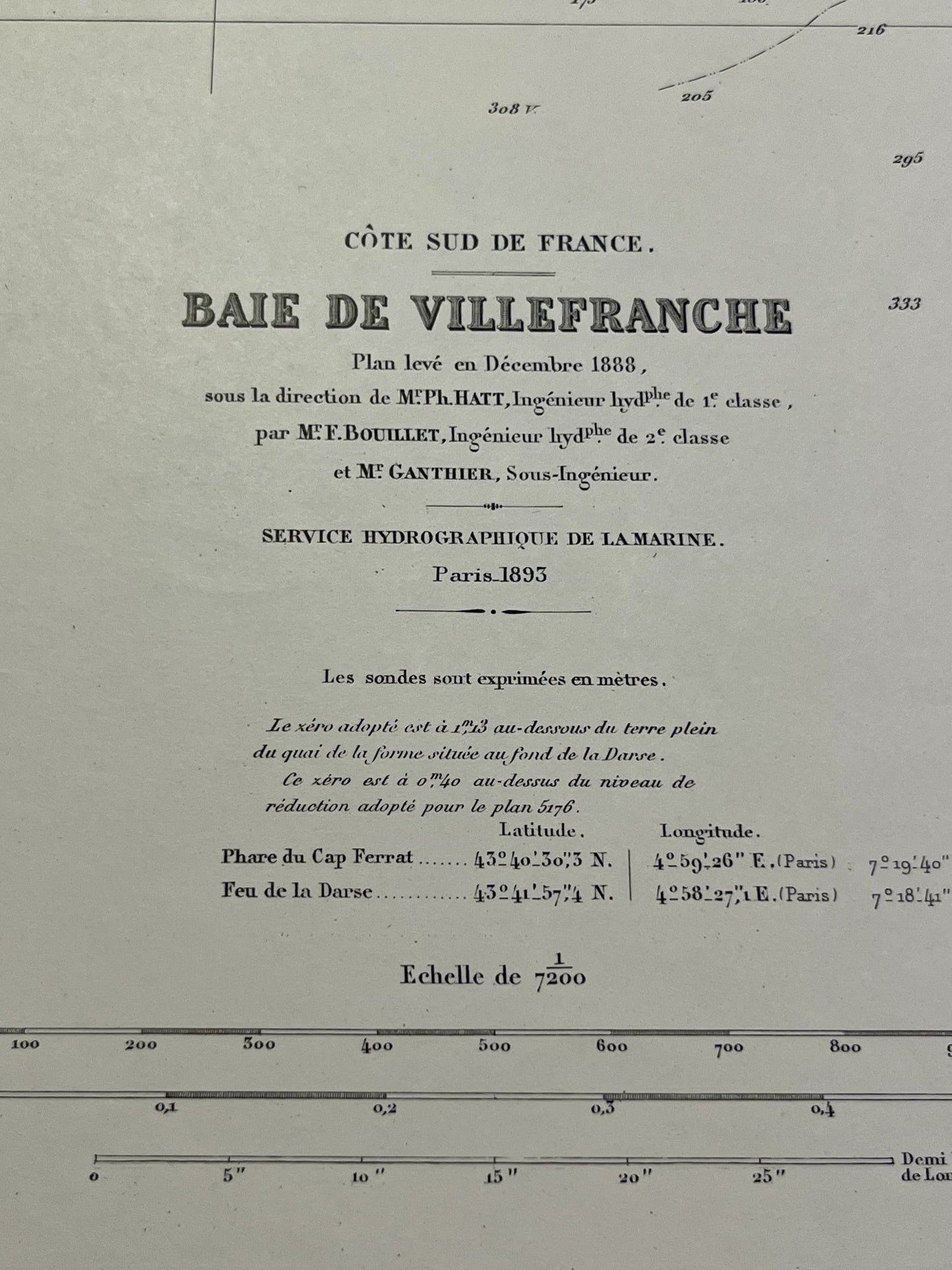 Carte marine ancienne Baie de Villefranche