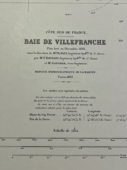 Carte marine ancienne Baie de Villefranche