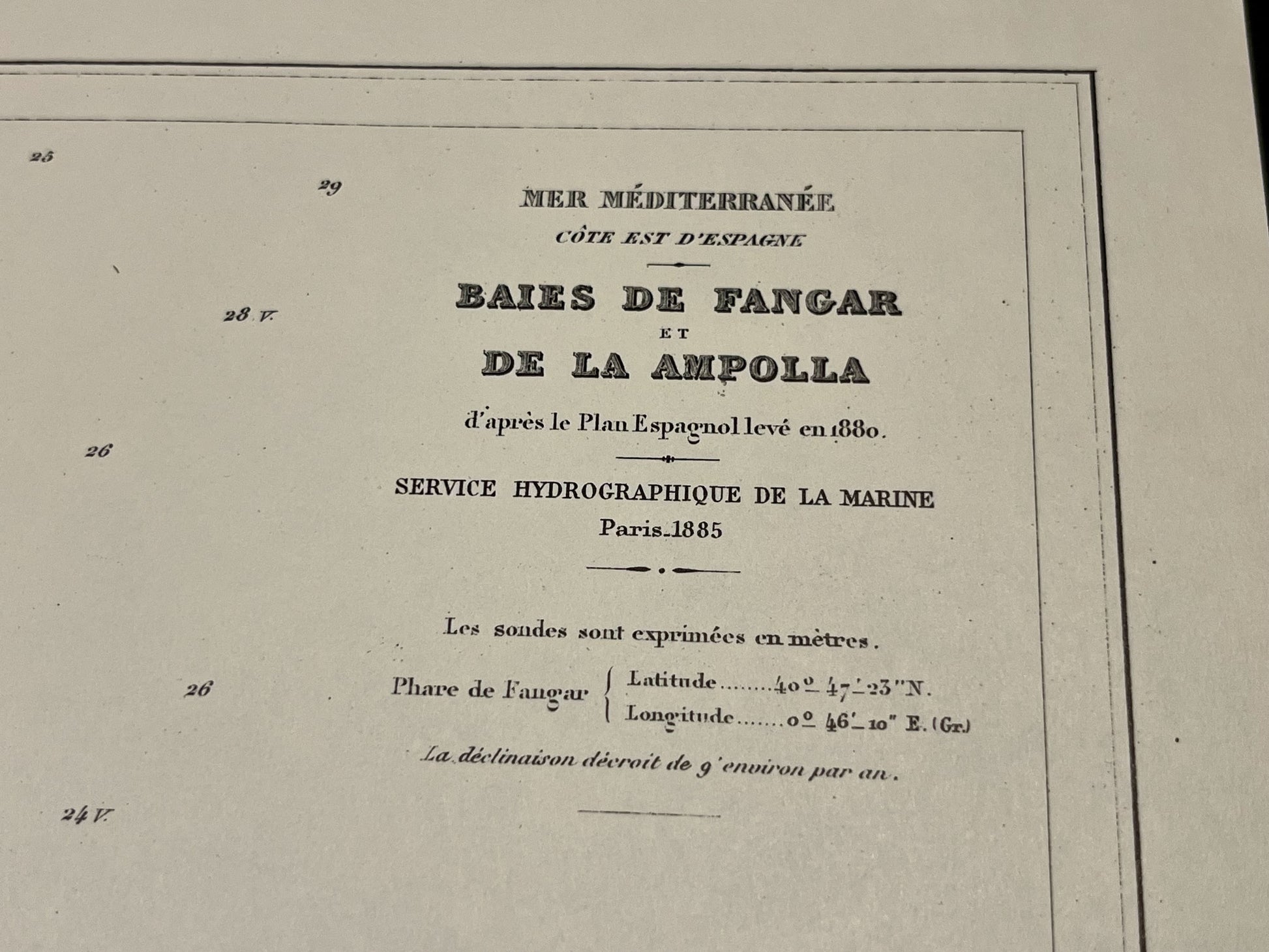 Carte marine ancienne Baies Fangar et Ampolla