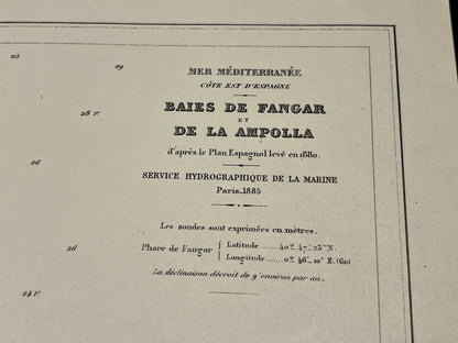 Carte marine ancienne Baies Fangar et Ampolla