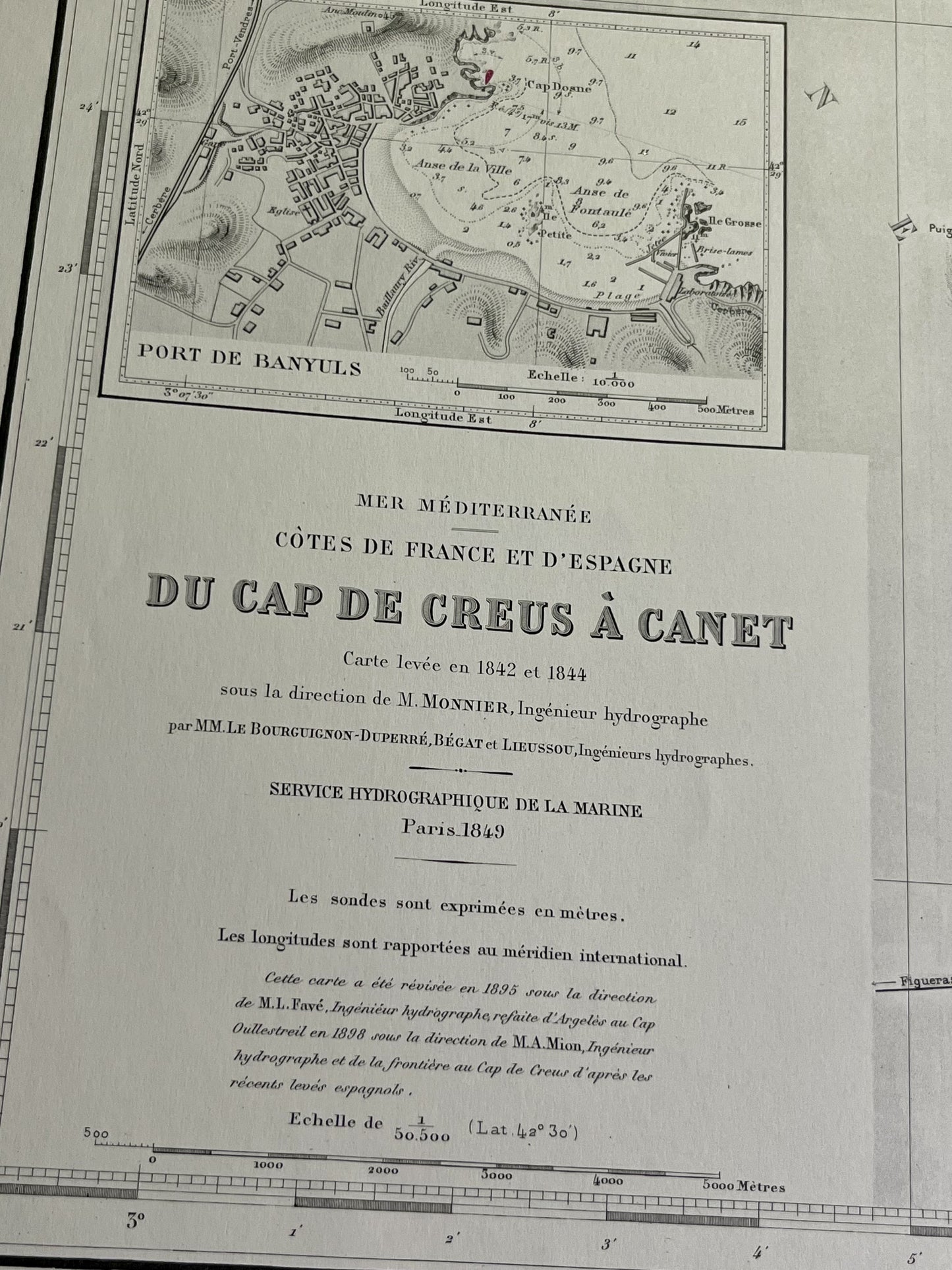 Carte marine ancienne Cap Creus a Canet