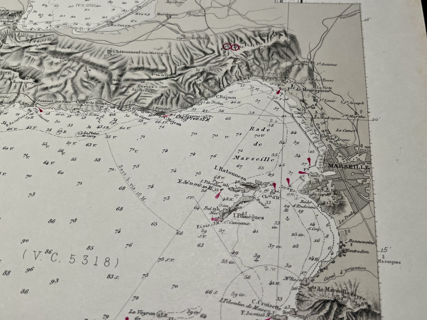 Carte marine ancienne Cote d Azur Marseille Sete