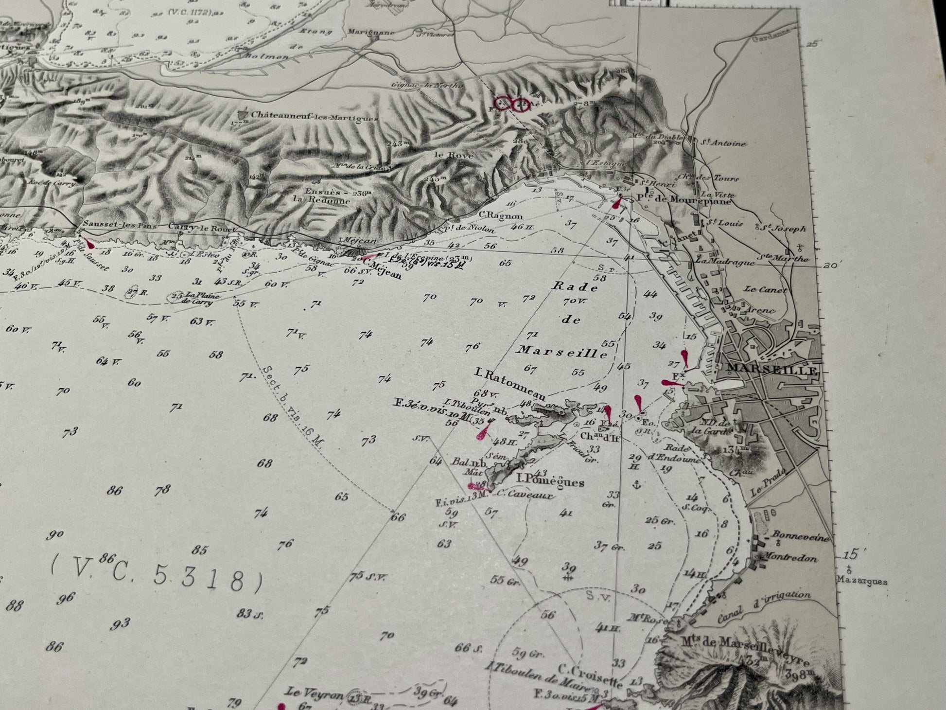 Carte marine ancienne Cote d Azur Marseille Sete