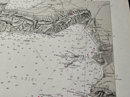 Carte marine ancienne Cote d Azur Marseille Sete
