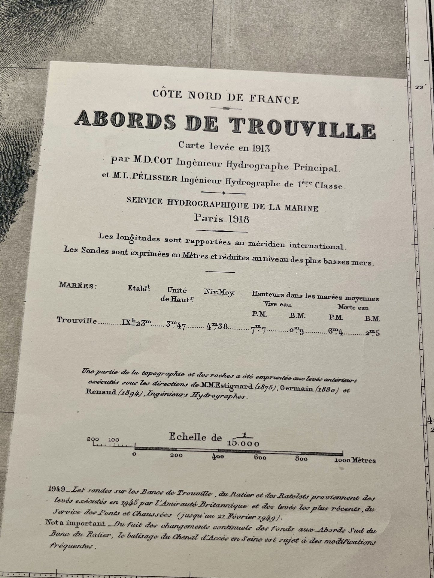 Carte marine ancienne Deauville Trouville