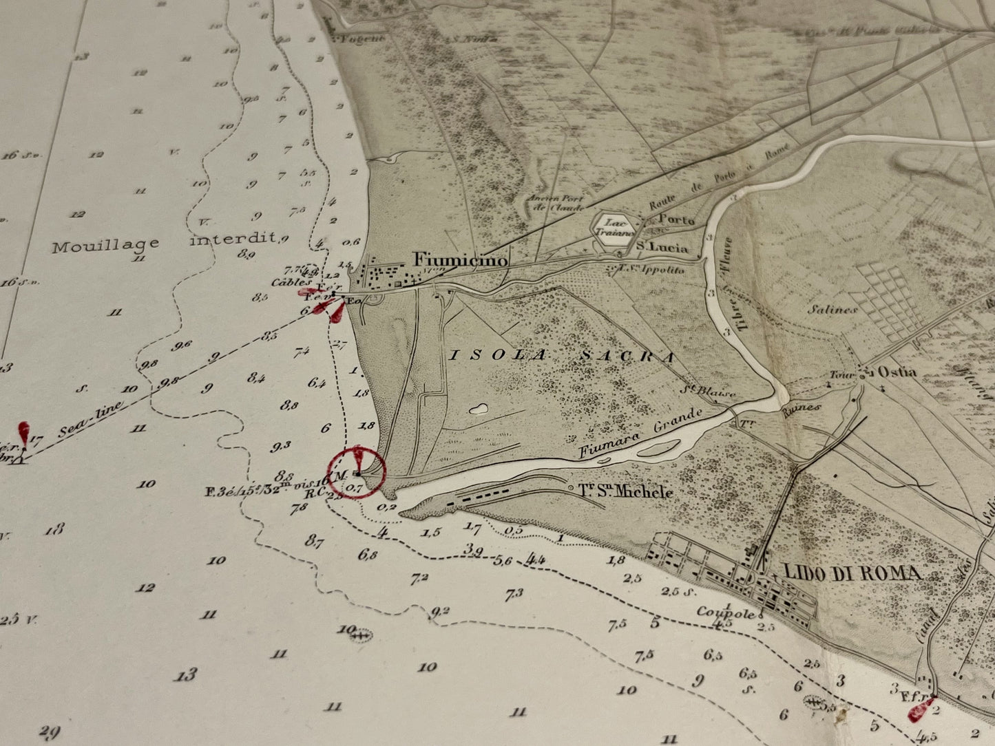 Carte marine ancienne Fiumicino Italie