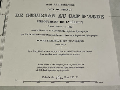 Carte marine ancienne Gruissan Agde