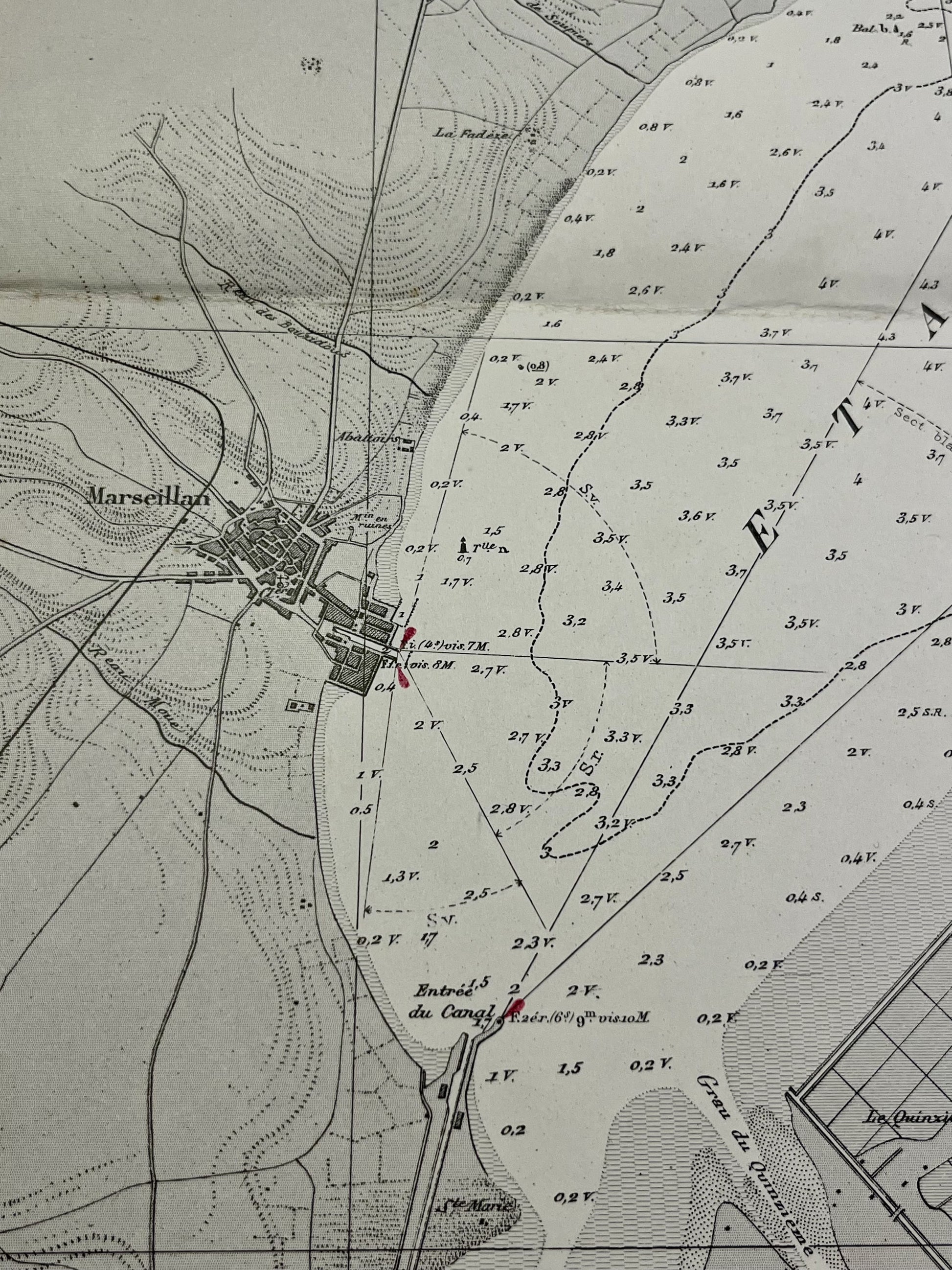 Carte marine ancienne Marseillan Etang de Thau