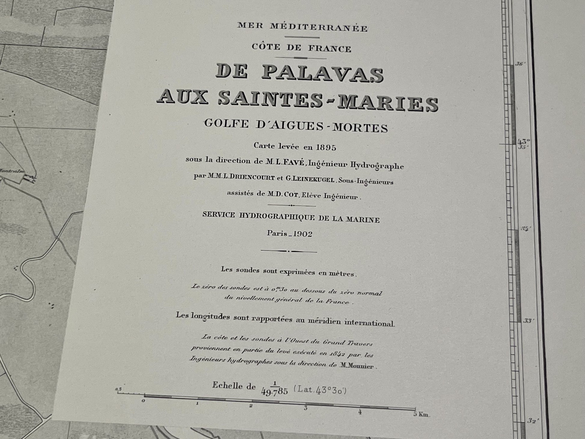 Carte marine ancienne Palavas aux Saintes-Maries-de-la-Mer