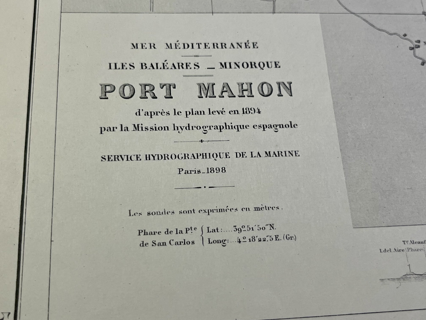 Carte marine ancienne Port-Mahon Minorque