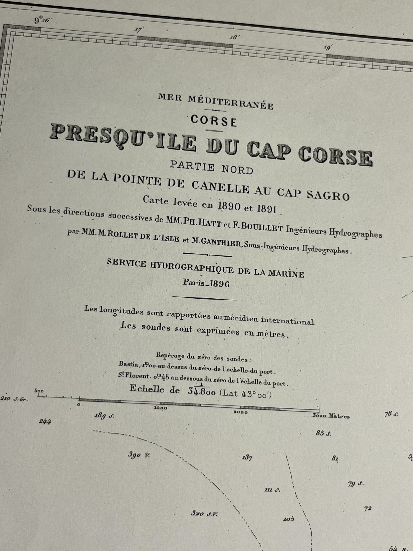 Carte marine ancienne Presqu ile Cap Corse