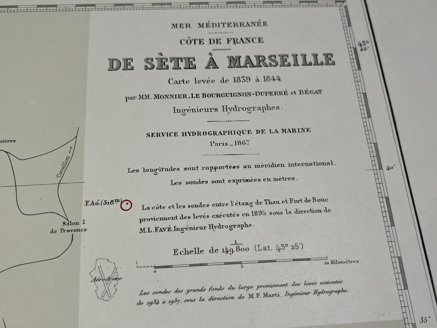 Carte marine ancienne de Sete a Marseille