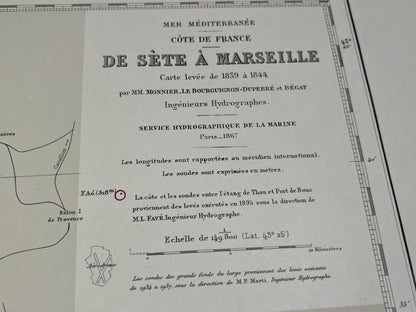 Carte marine ancienne de Sete a Marseille