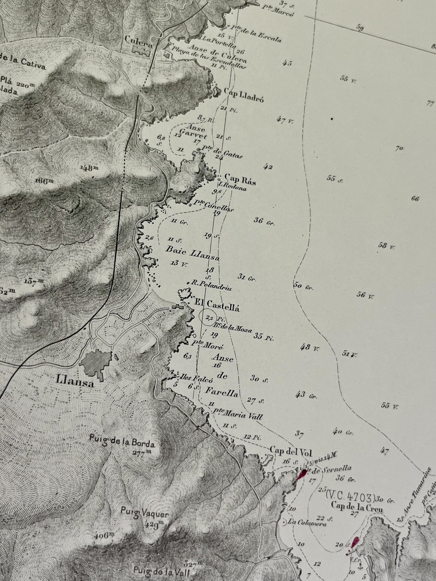 Carte marine ancienne frontiere France Espagne