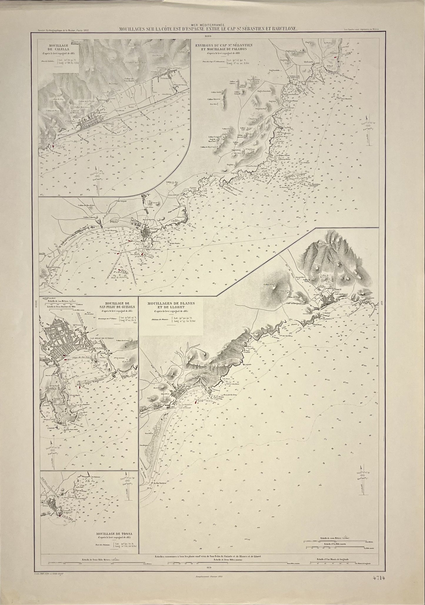 Carte marine ancienne mouillages Catalogne