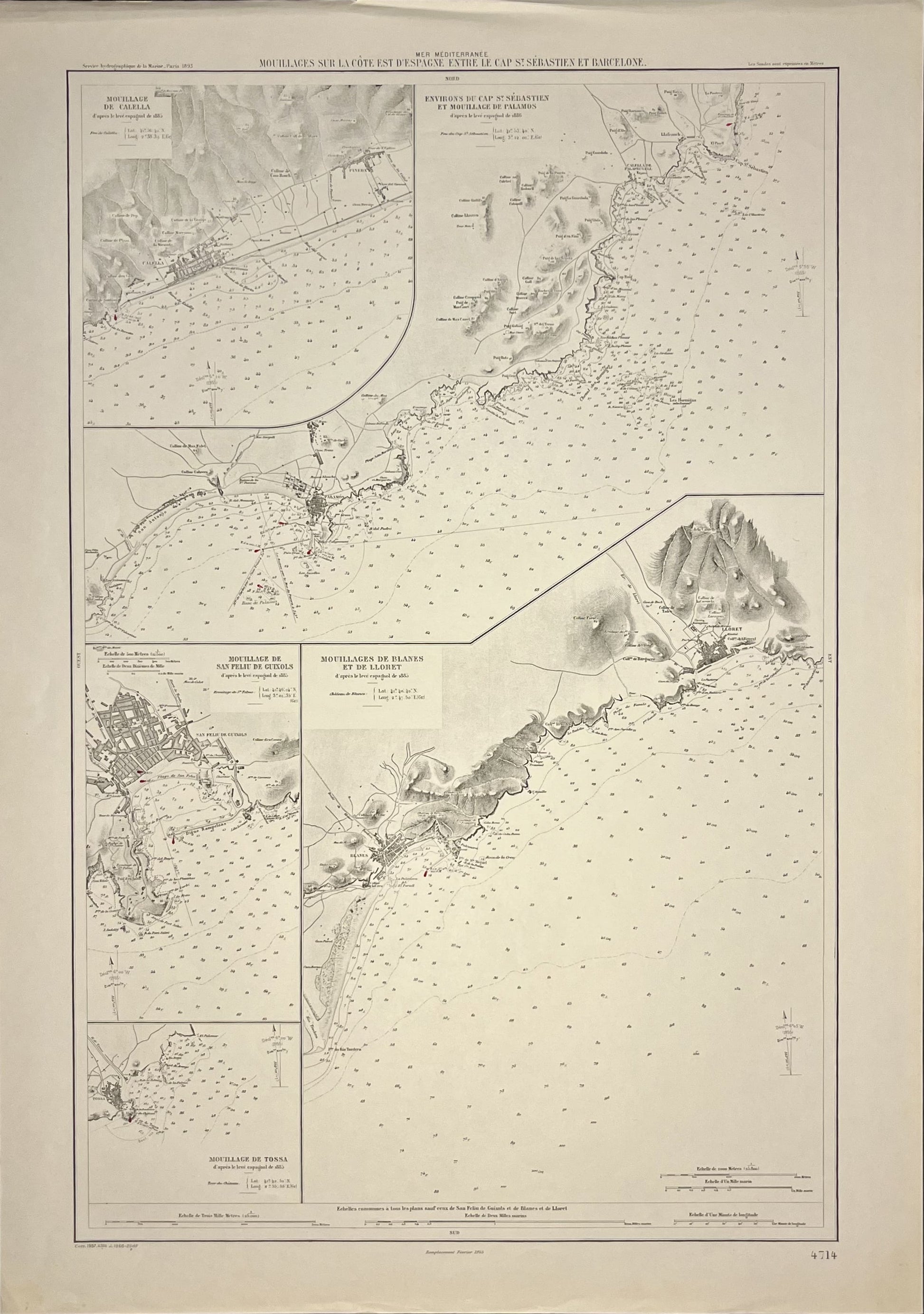 Carte marine ancienne mouillages Catalogne