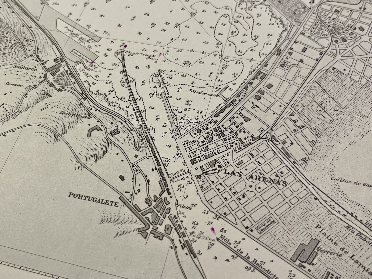 Carte marine ancienne port de Bilbao