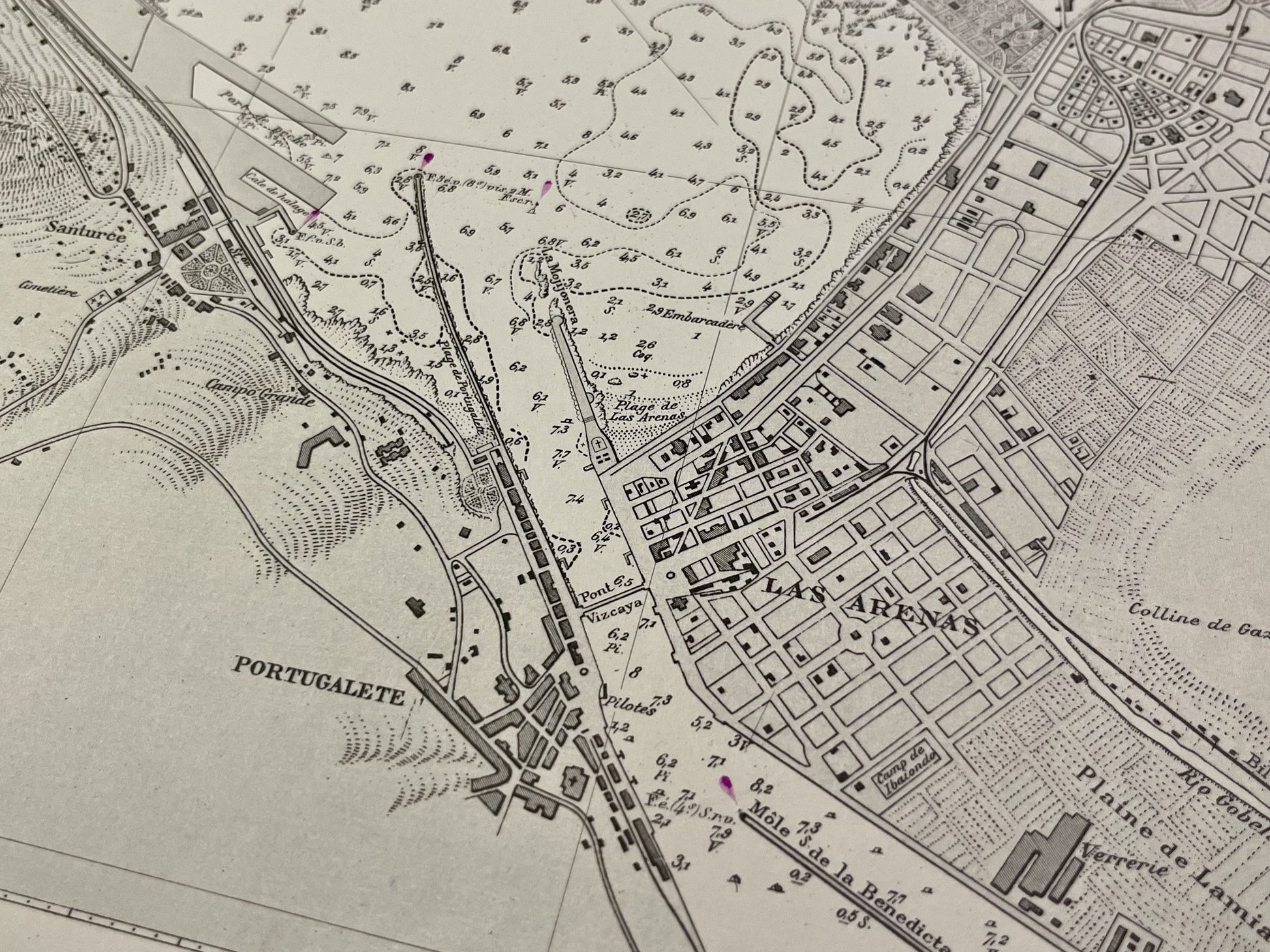 Carte marine ancienne port de Bilbao