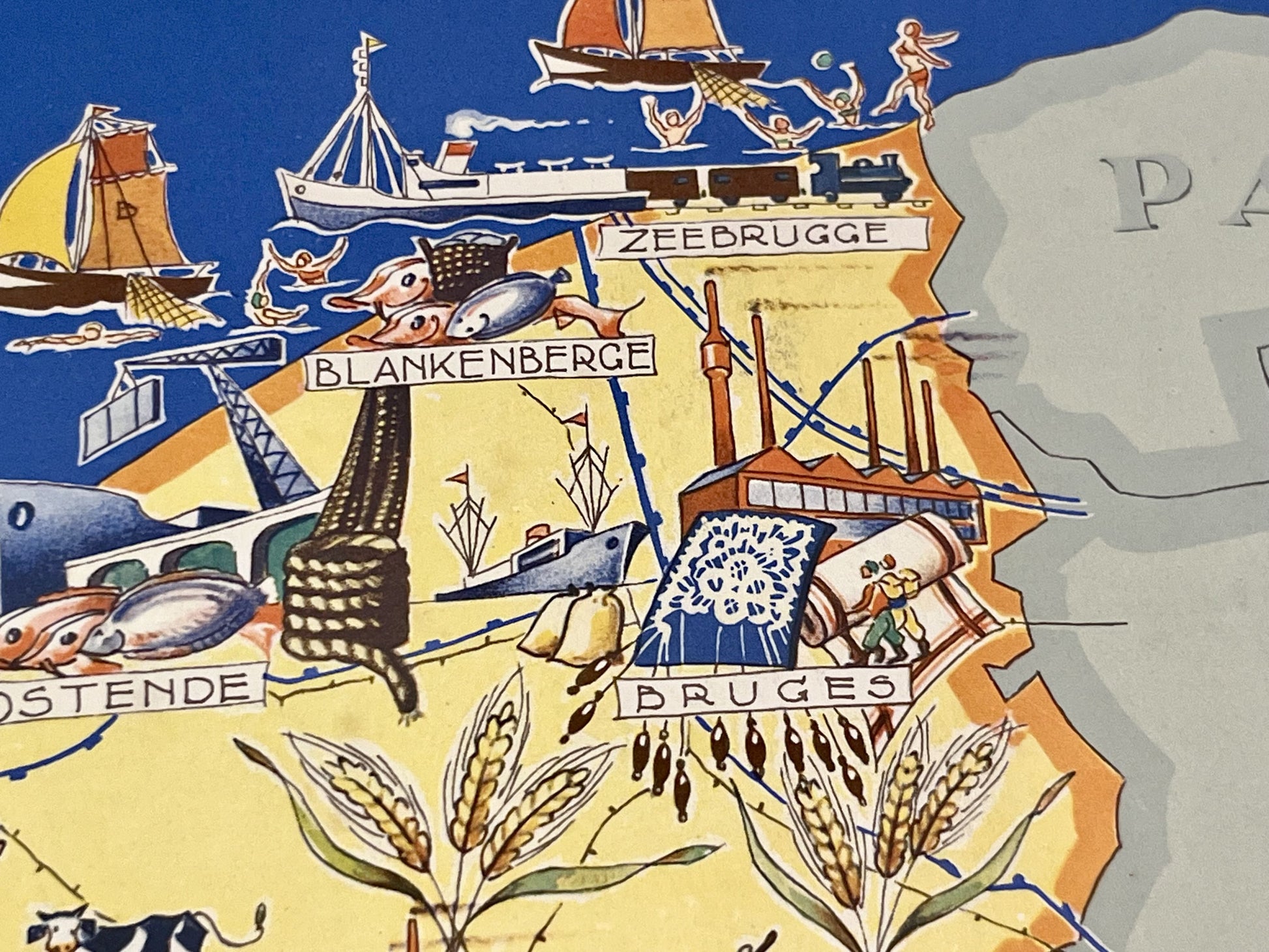 Carte picturale ancienne Bruges Belgique