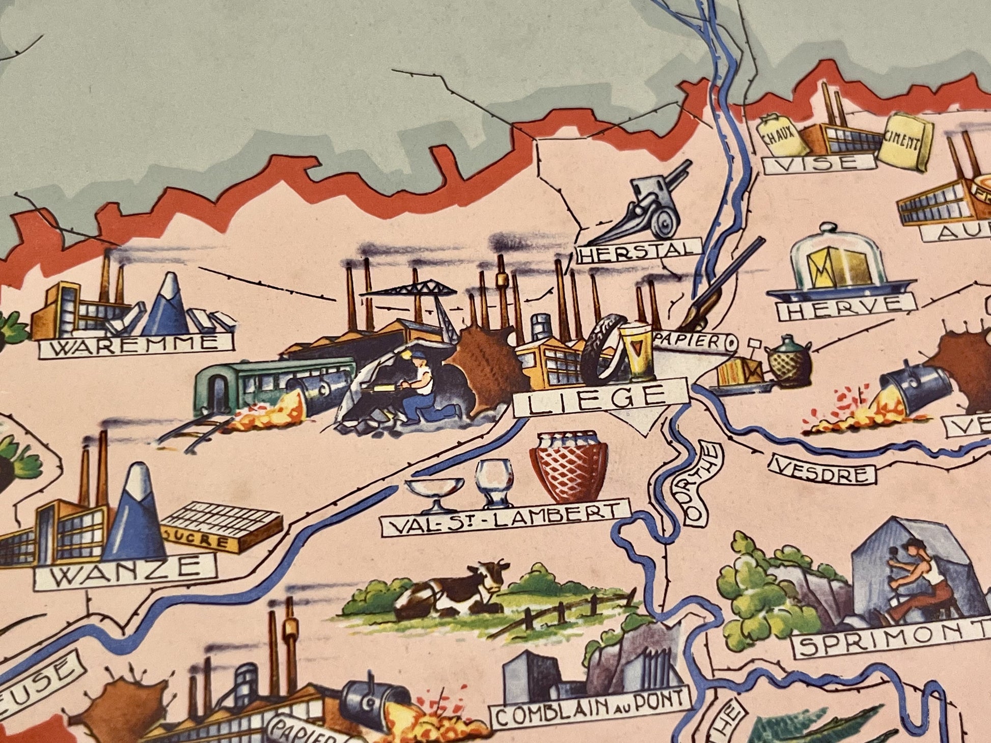 Carte picturale ancienne Liege Belgique