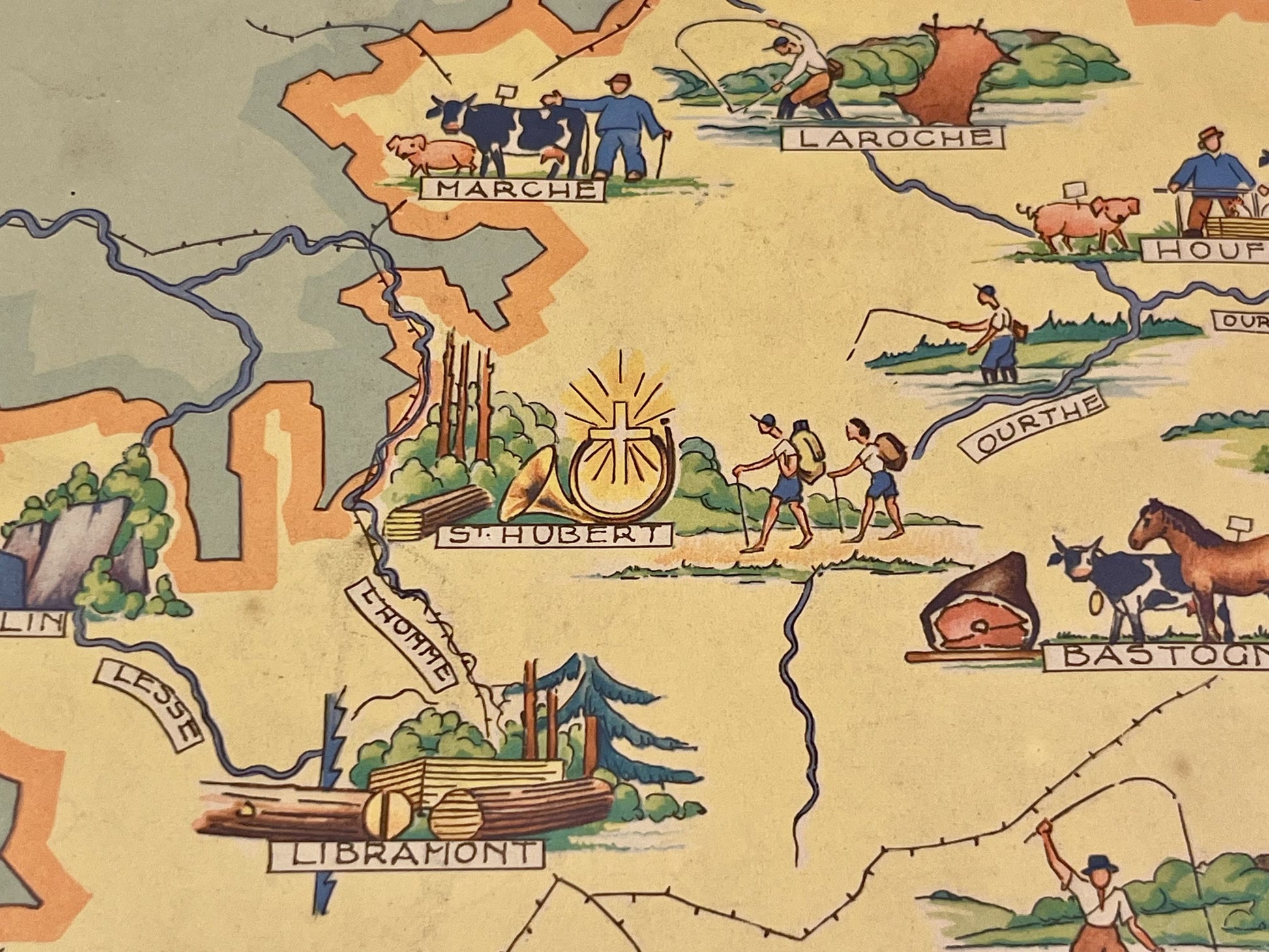 Carte picturale ancienne Luxembourg Belgique