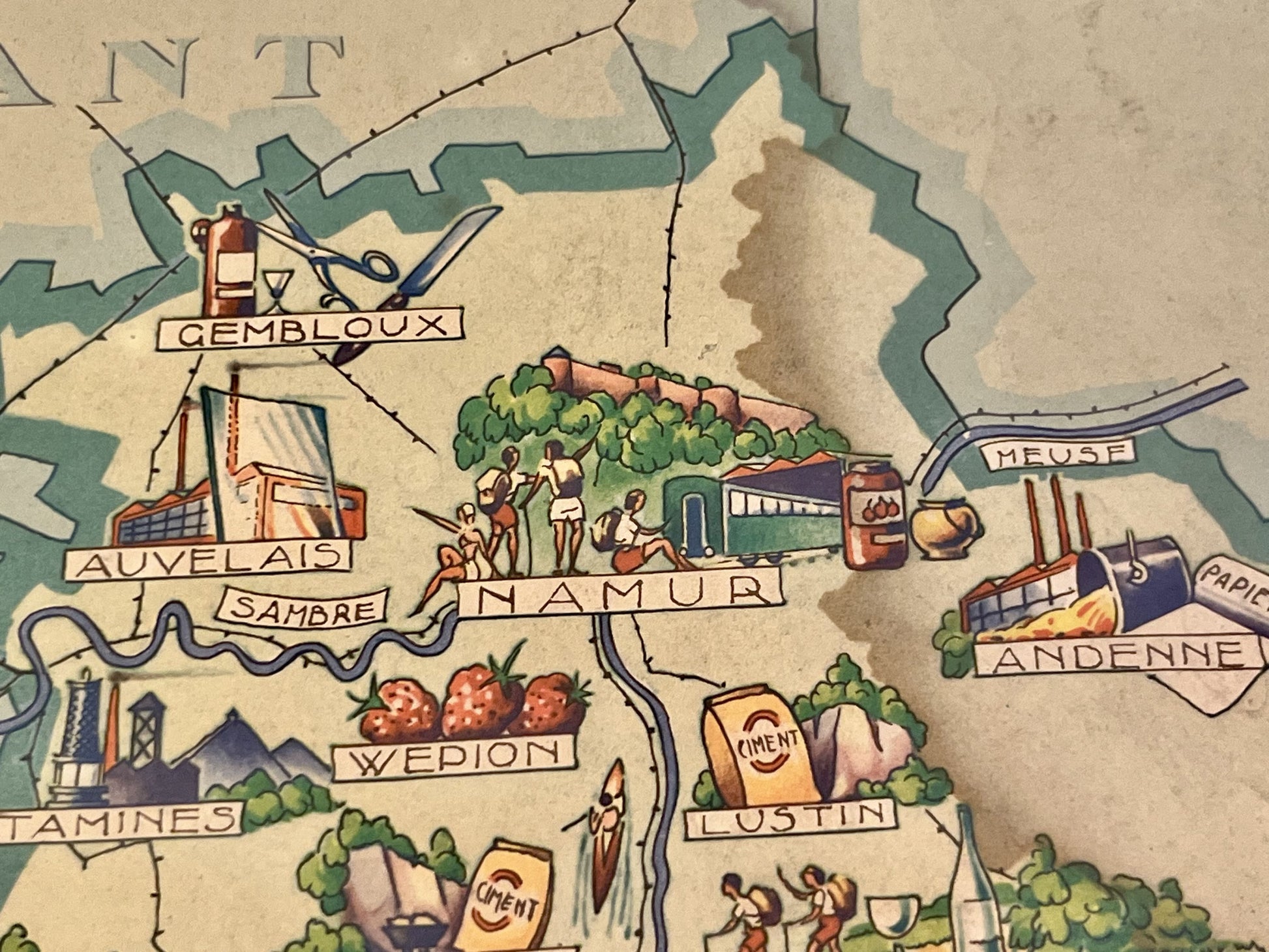 Carte picturale ancienne Namur Belgique