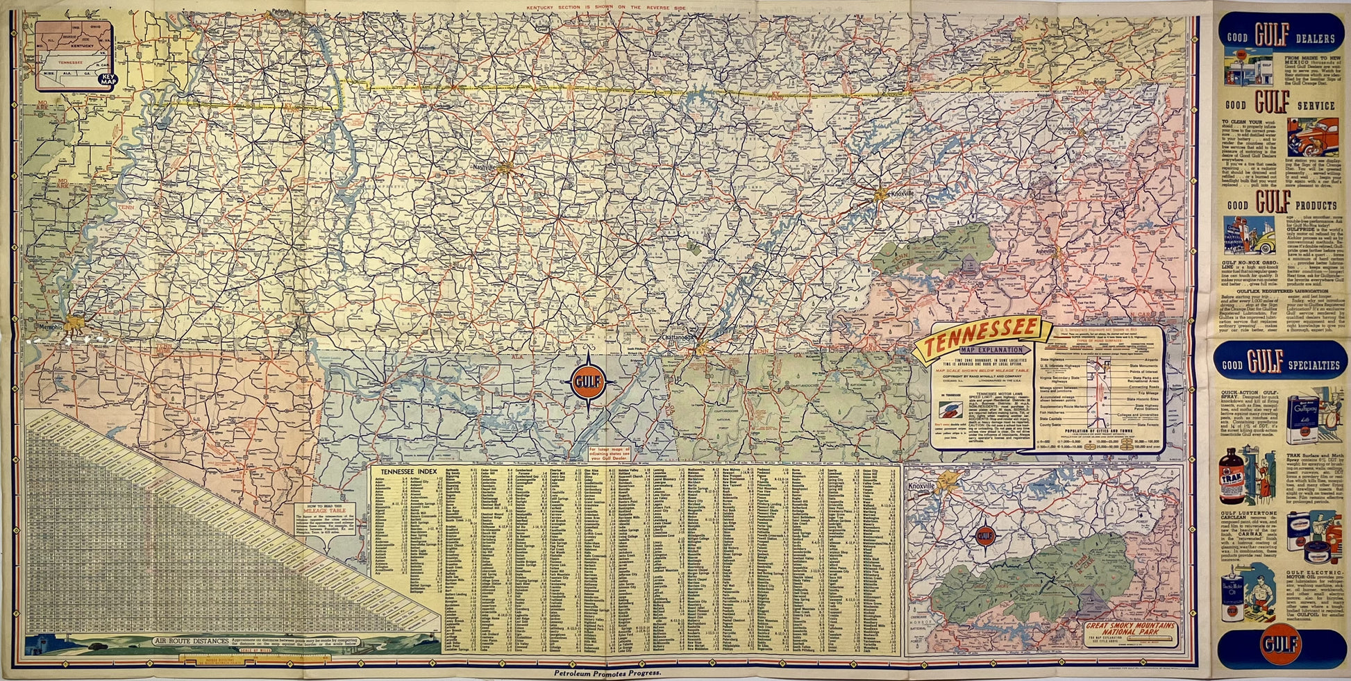 Carte routiere ancienne Tennessee Kentucky Gulf