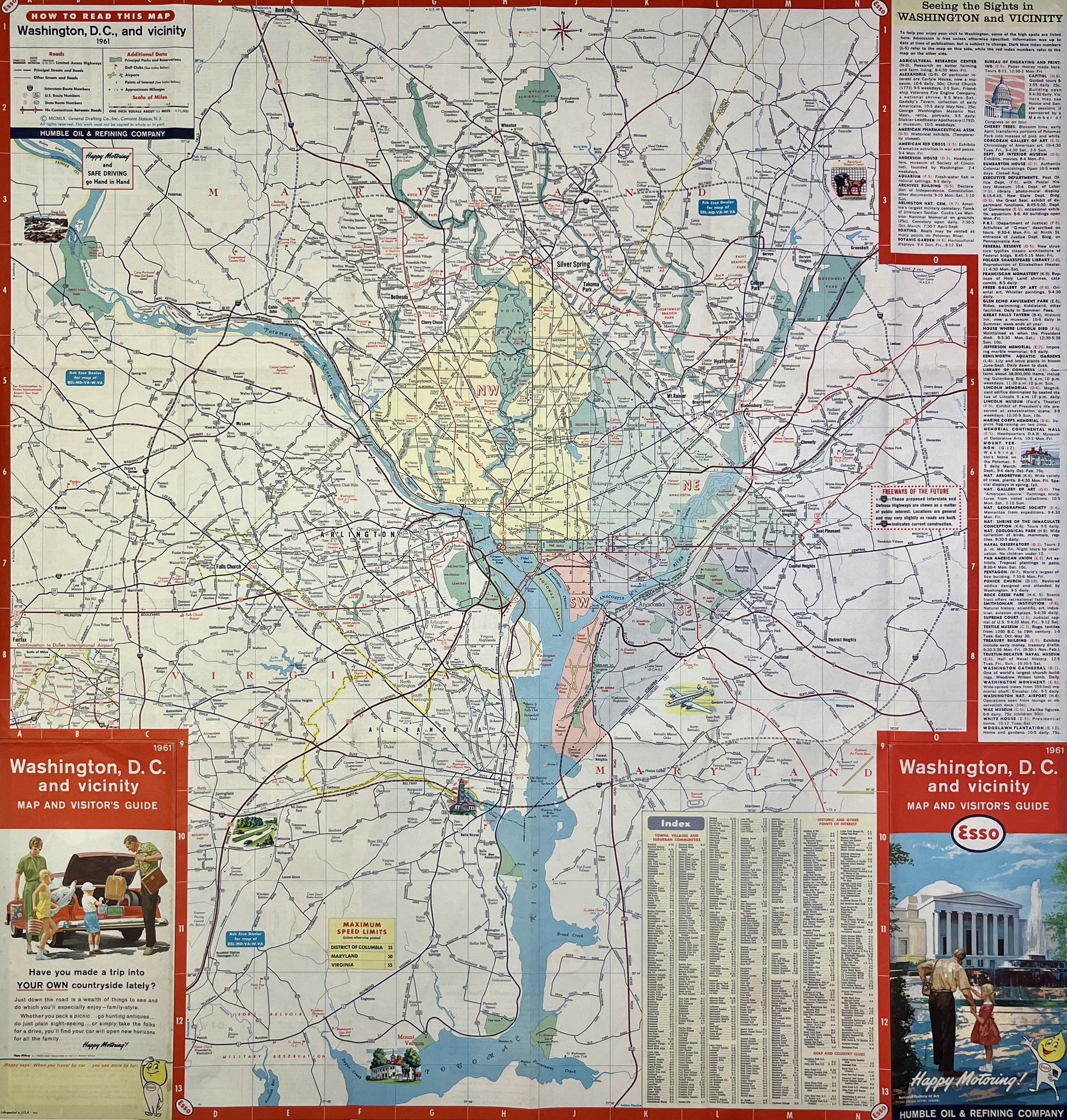 Carte routiere ancienne Washington environs