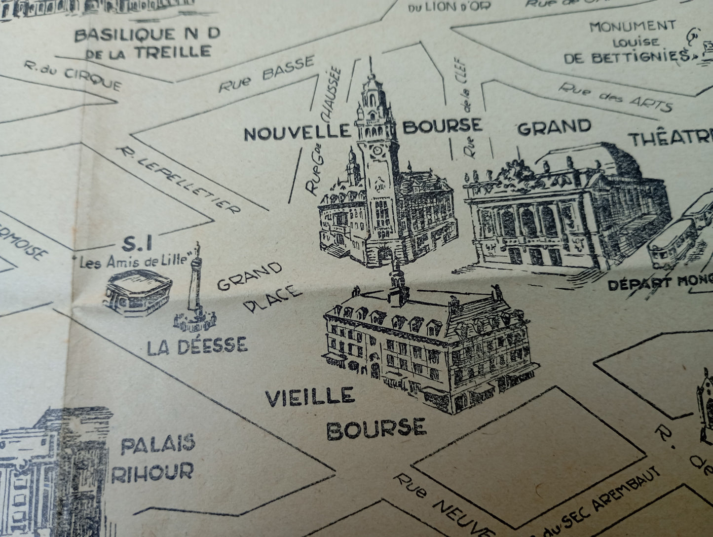 Carte vintage des monuments de Lille
