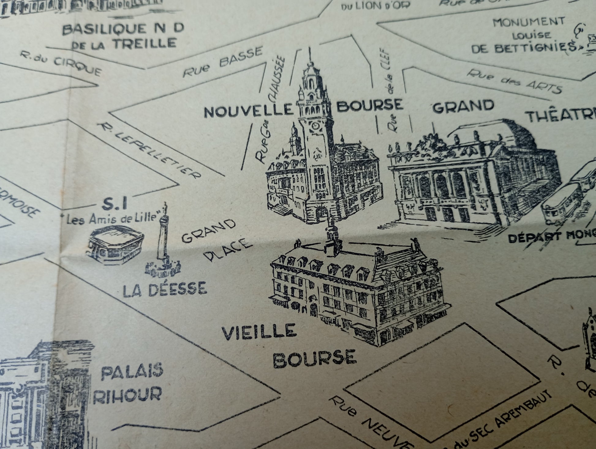 Carte vintage des monuments de Lille
