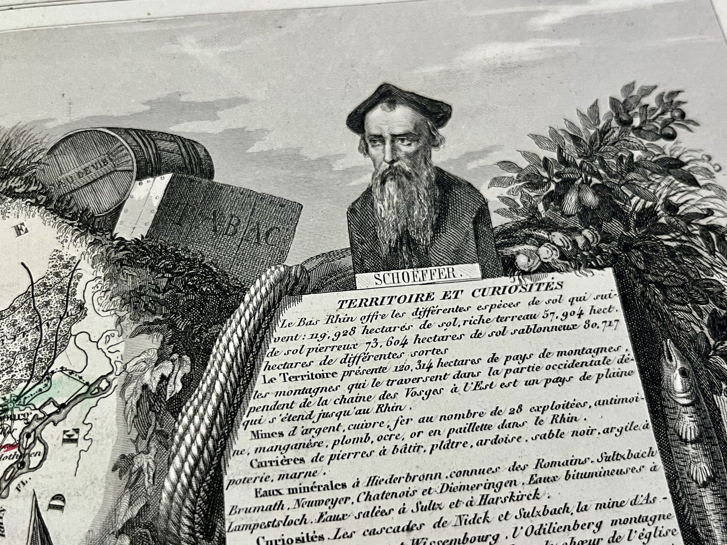 Carte vintage illustree departement Bas-Rhin