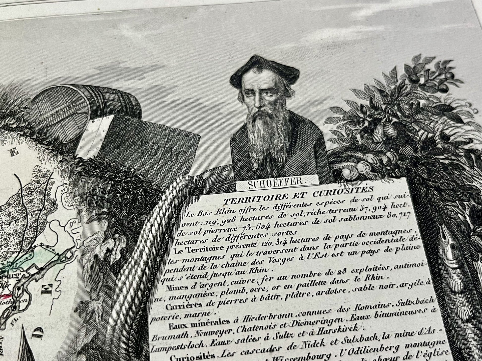 Carte vintage illustree departement Bas-Rhin