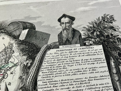 Carte vintage illustree departement Bas-Rhin