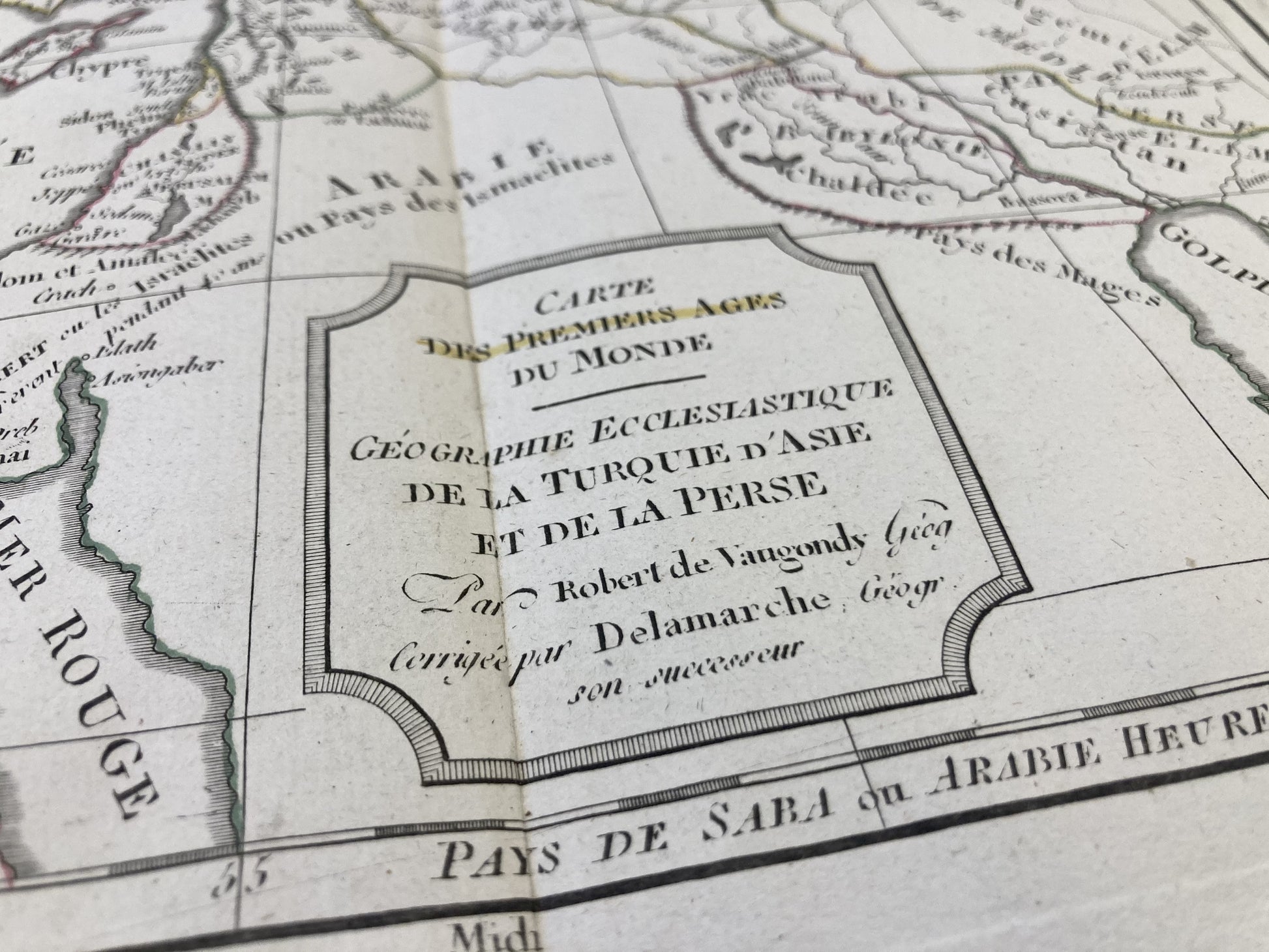 Cartouche de la carte ancienne des Premiers Âges du monde par Félix Delamarche