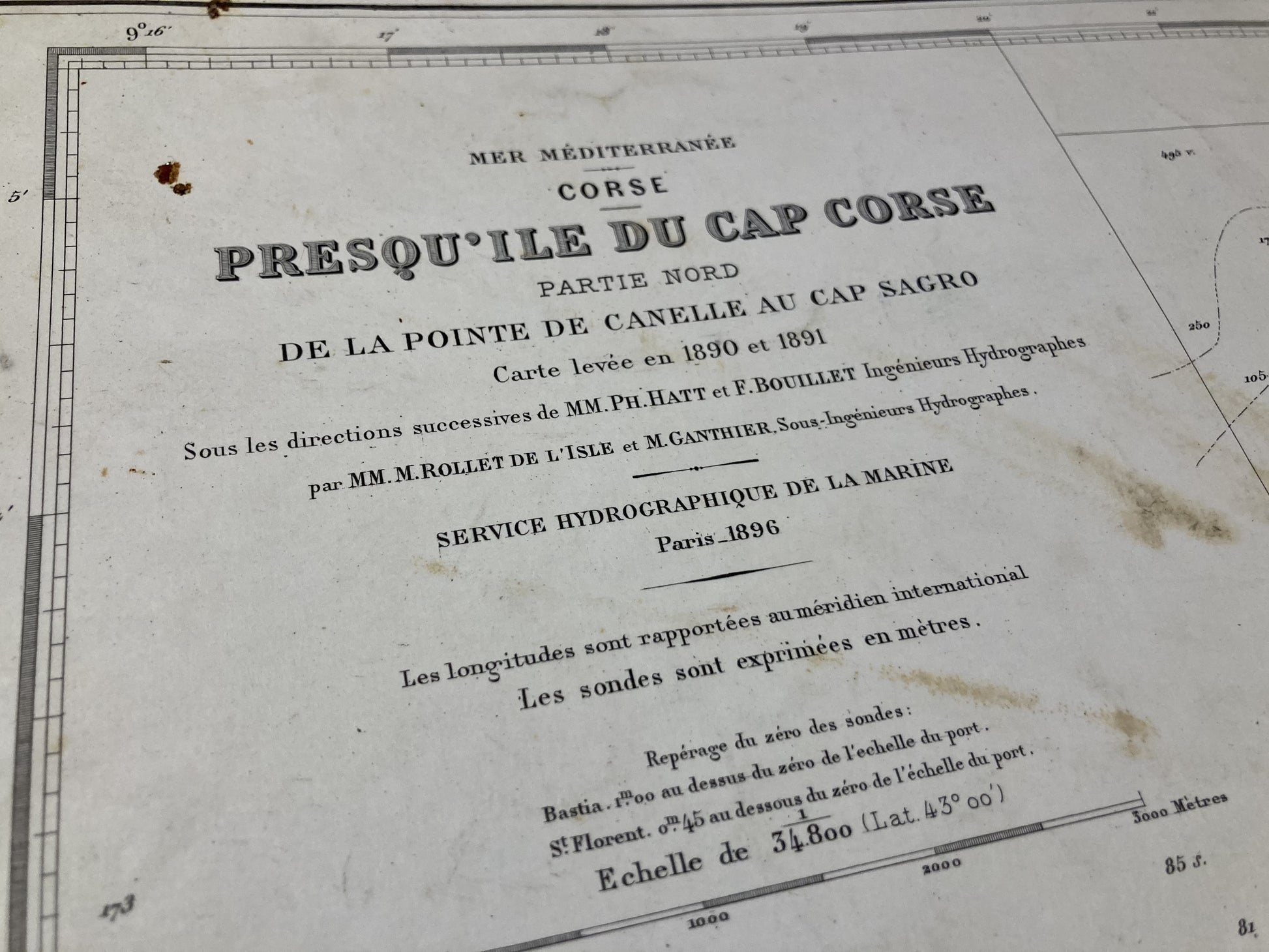Cartouche de la Carte Marine ancienne du Cap Corse