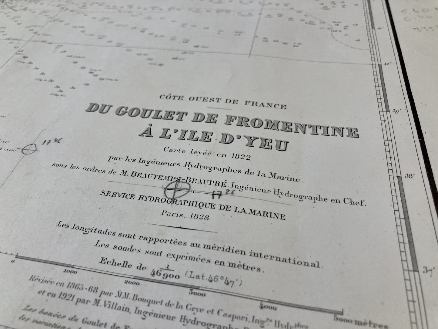 Old nautical chart of the Goulet de Fromentine to the Île d'Yeu