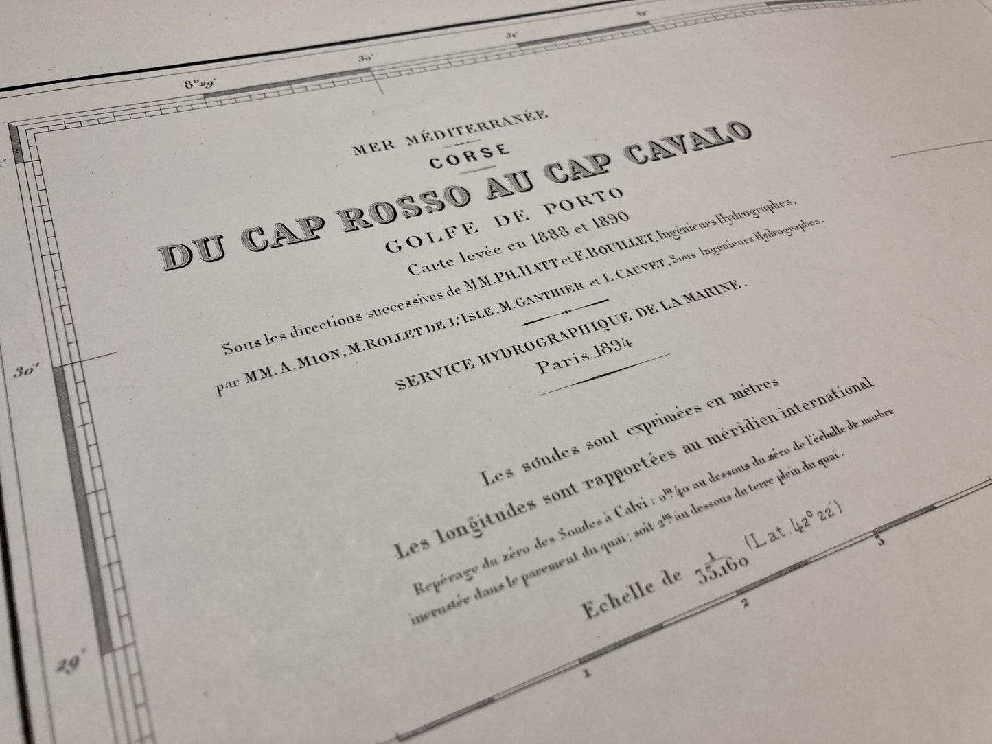 Cartouche de la Carte marine ancienne du Cap Rosso au Cap Cavalo