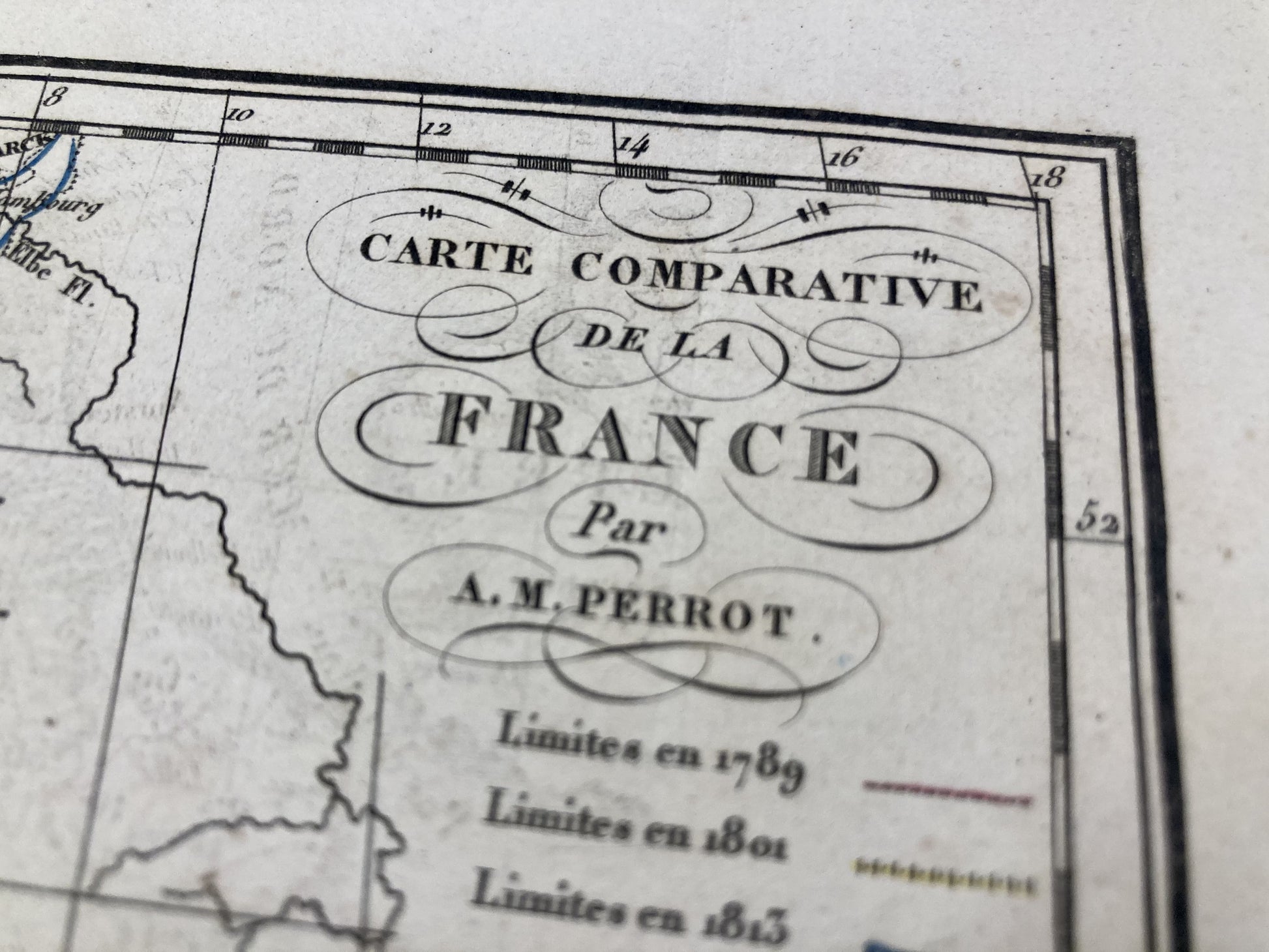 Cartouche de la carte ancienne comparative de la France