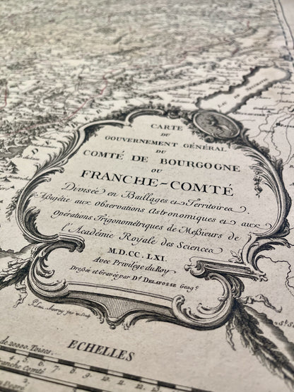 Décoration gravure ancienne carte du Jura et de la Franche-Comté