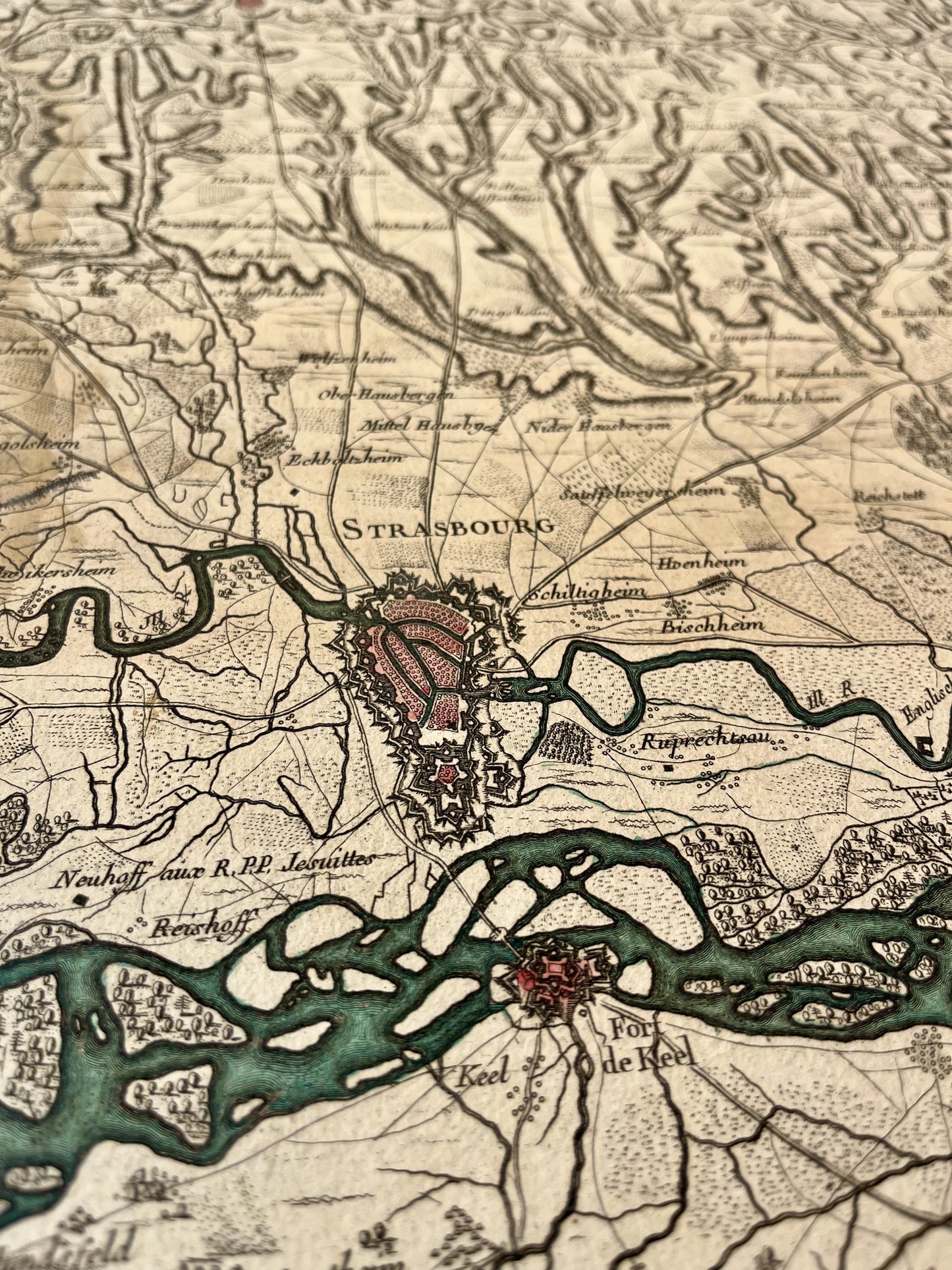 Carte ancienne du cours du Rhin de Bâle à Hert en cinq parties par G-L. Le Rouge - 1745
